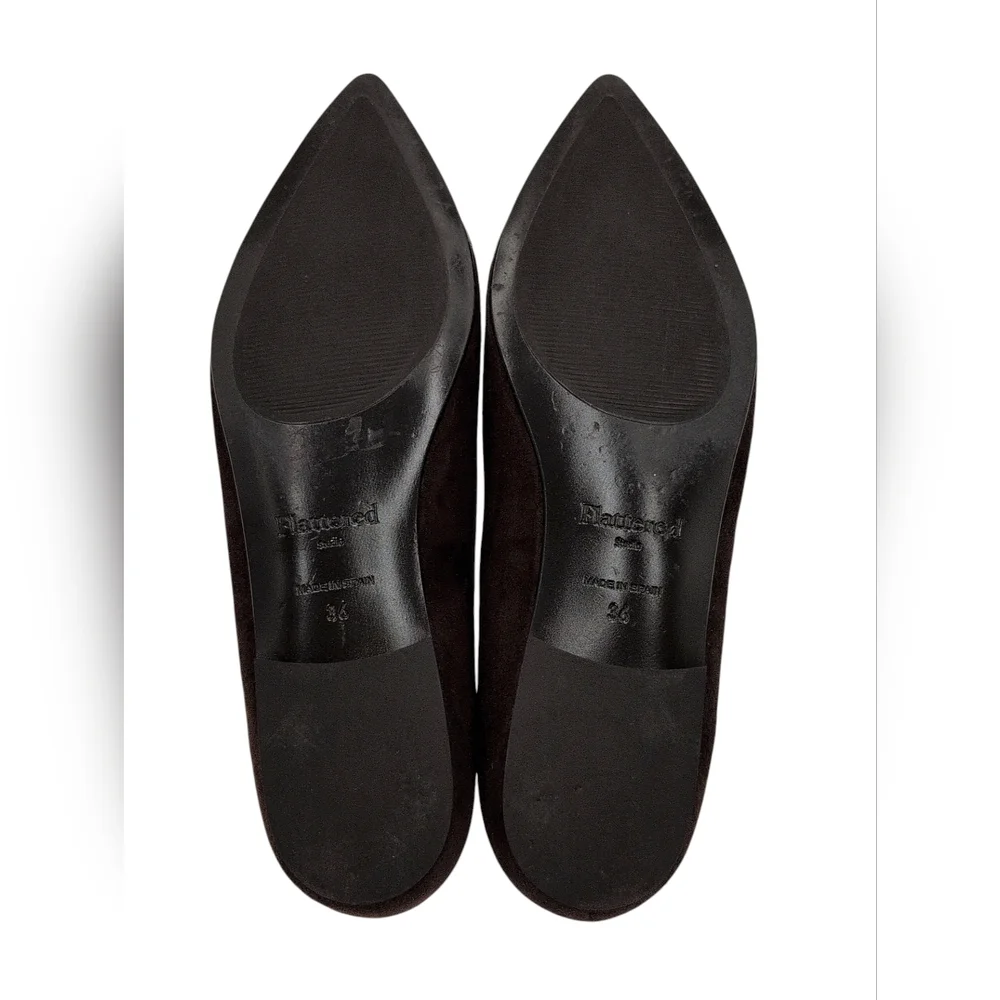 Flattered Studio Sz 6 Luxurious Suede & Croc-Embossed Brown Pointed Ballet Flats - Picture 14 of 17